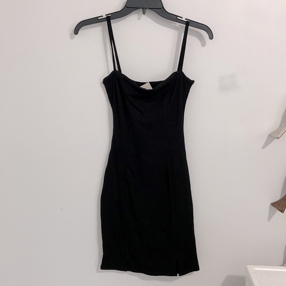 NAKED WARDROBE Ribbed Front-Slit Mini Dress Black - Picture 2 of 4